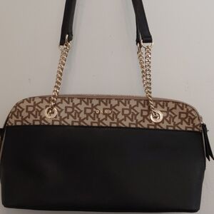 DKNY Black and Tan Shoulder Bag